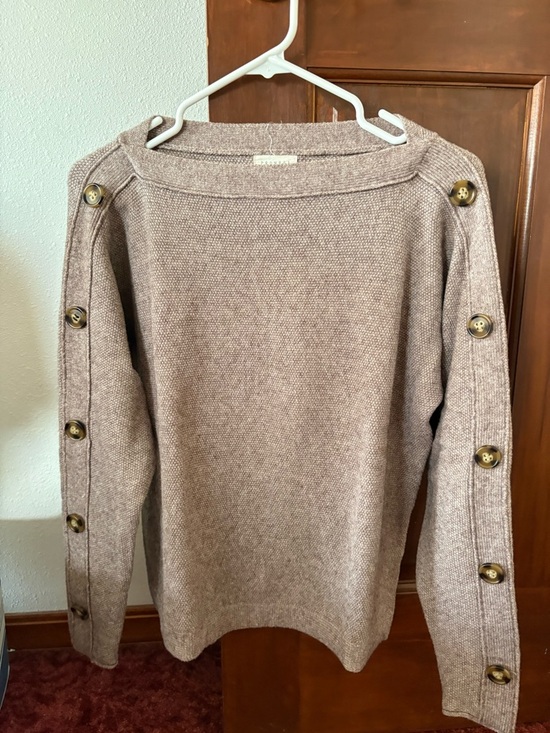 Promesa Sweaters - Promesa Off-Shoulder Button Sleeve Sweater in Taupe